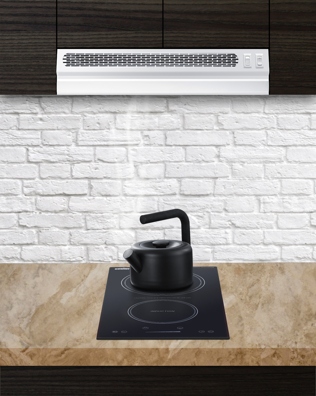 18 inch wide under cabinet retractable range hood for ductless use in white, made in the USA